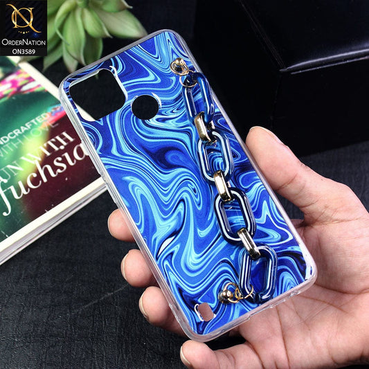 Realme C21Y Cover - Blue - Trendy Marble Waves Texture Soft Tpu Case with Chain Holder