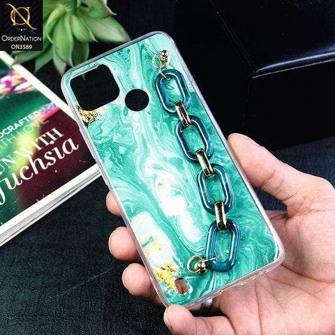 Realme C25Y Cover - Green - Trendy Marble Waves Texture Soft Tpu Case with Chain Holder