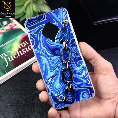 Vivo Y51 (2020 September) Cover - Blue - Trendy Marble Waves Texture Soft Tpu Case with Chain Holder