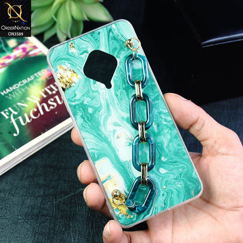 Vivo S1 Pro Cover - Green - Trendy Marble Waves Texture Soft Tpu Case with Chain Holder