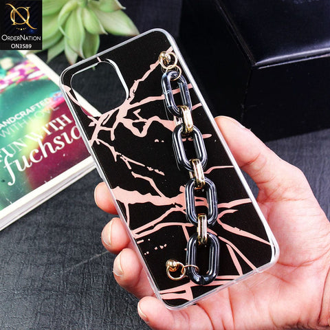 Samsung Galaxy A03 Cover - Black - Trendy Marble Waves Texture Soft Tpu Case with Chain Holder