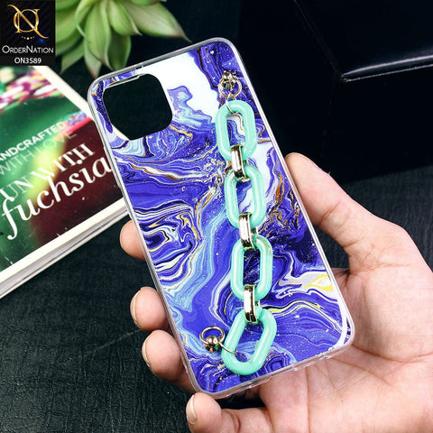 Samsung Galaxy A03 Cover - Purple - Trendy Marble Waves Texture Soft Tpu Case with Chain Holder