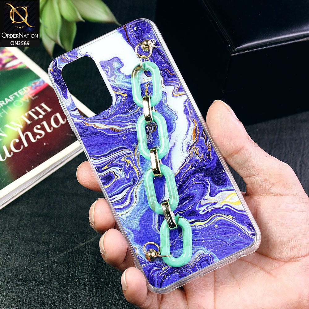 Samsung Galaxy A13 Cover - Purple - Trendy Marble Waves Texture Soft Tpu Case with Chain Holder