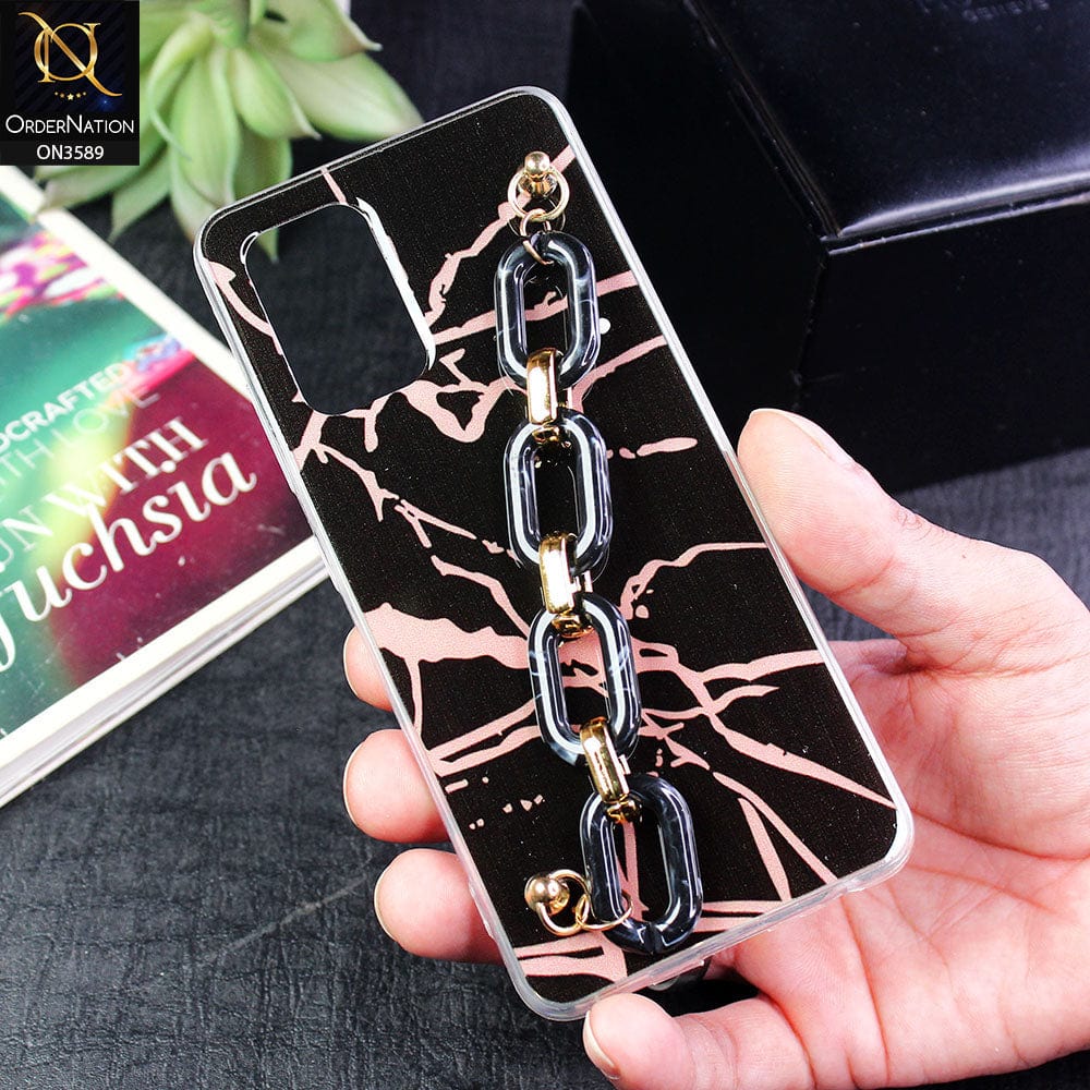 Samsung Galaxy A32 Cover - Black - Trendy Marble Waves Texture Soft Tpu Case with Chain Holder