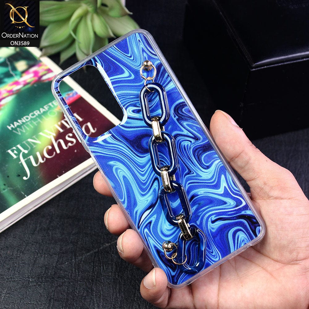 Samsung Galaxy A33 5G Cover - Blue - Trendy Marble Waves Texture Soft Tpu Case with Chain Holder