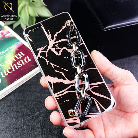 Samsung Galaxy A51 Cover - Black - Trendy Marble Waves Texture Soft Tpu Case with Chain Holder