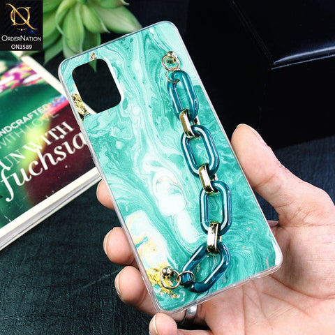 Samsung Galaxy A51 Cover - Green - Trendy Marble Waves Texture Soft Tpu Case with Chain Holder