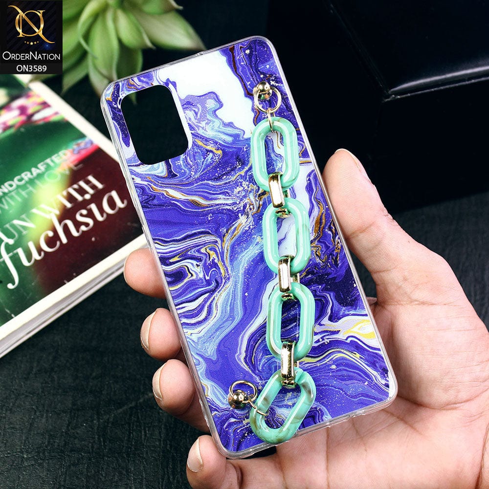 Samsung Galaxy A51 Cover - Purple - Trendy Marble Waves Texture Soft Tpu Case with Chain Holder