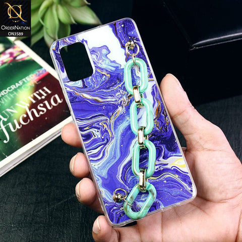 Samsung Galaxy A51 Cover - Purple - Trendy Marble Waves Texture Soft Tpu Case with Chain Holder