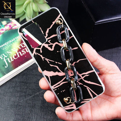 Vivo Y21t Cover - Black - Trendy Marble Waves Texture Soft Tpu Case with Chain Holder