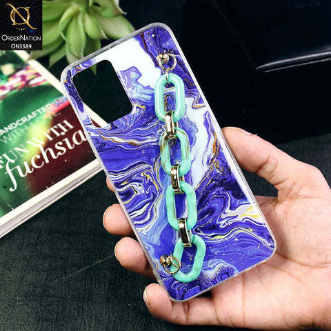 Vivo Y21e Cover - Purple - Trendy Marble Waves Texture Soft Tpu Case with Chain Holder