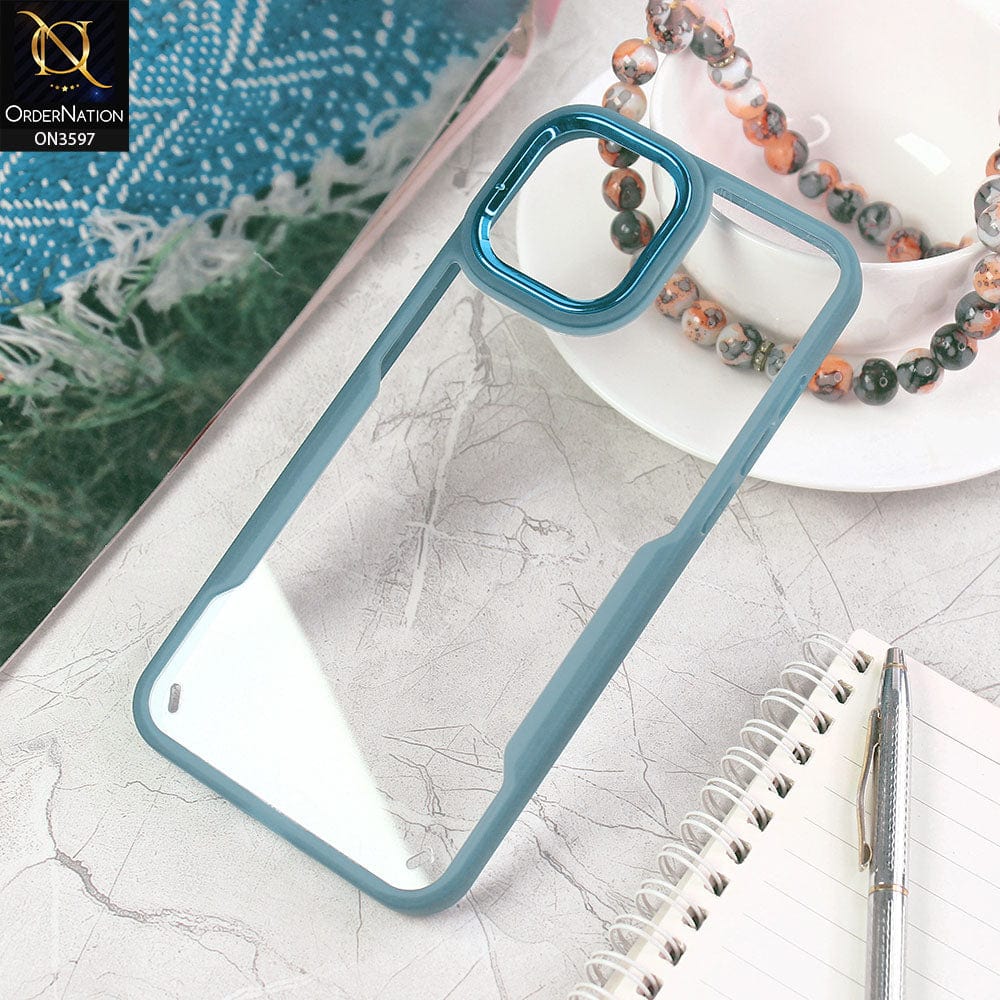 iPhone 13 Pro Cover - Blue - Trendy Electroplating Shiny Camera Borders Crash Resistant Pc+Tpu Protective Case