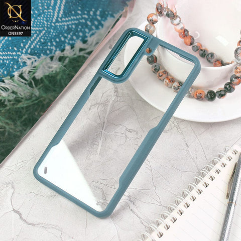 Samsung Galaxy S21 FE 5G Cover - Blue - Trendy Electroplating Shiny Camera Borders Crash Resistant Pc+Tpu Protective Case