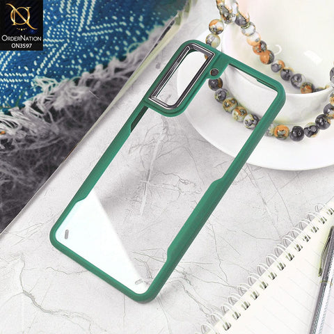 Samsung Galaxy S21 FE 5G Cover - Green - Trendy Electroplating Shiny Camera Borders Crash Resistant Pc+Tpu Protective Case