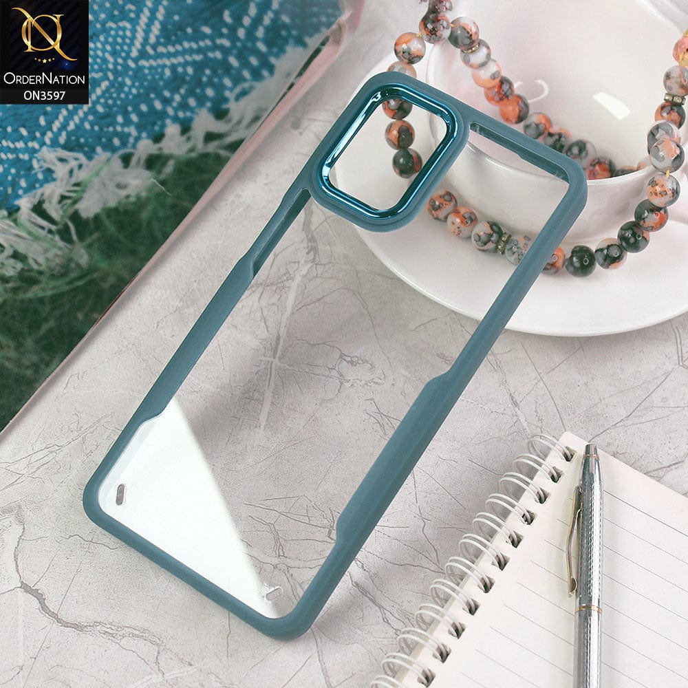 Samsung Galaxy A12 Nacho Cover - Blue - Trendy Electroplating Shiny Camera Borders Crash Resistant Pc+Tpu Protective Case
