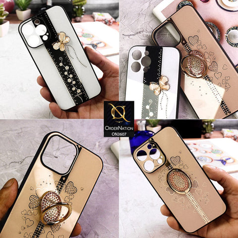 iPhone XS / X Cover - Design 2 - Trendy Bling Diamond Soft Borders Fency Tempared Glass Case