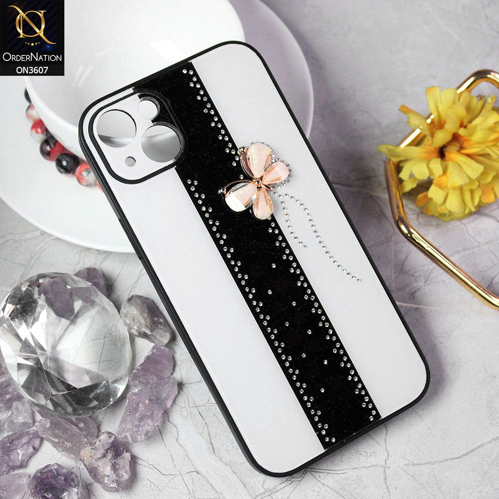 iPhone 14 Plus Cover - Design 1 - Trendy Bling Diamond Soft Borders Fency Tempared Glass Case