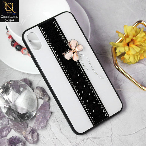 iPhone XS / X Cover - Design 1 - Trendy Bling Diamond Soft Borders Fency Tempared Glass Case