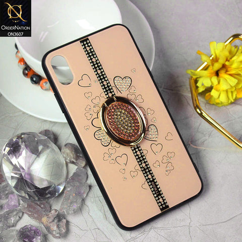 iPhone XS / X Cover - Design 2 - Trendy Bling Diamond Soft Borders Fency Tempared Glass Case