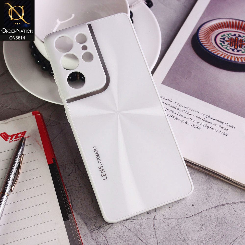 Samsung Galaxy S21 Ultra 5G Cover - White - Radiant Diamond Ray Reflective Aluminum Furnish Soft Borders Cases