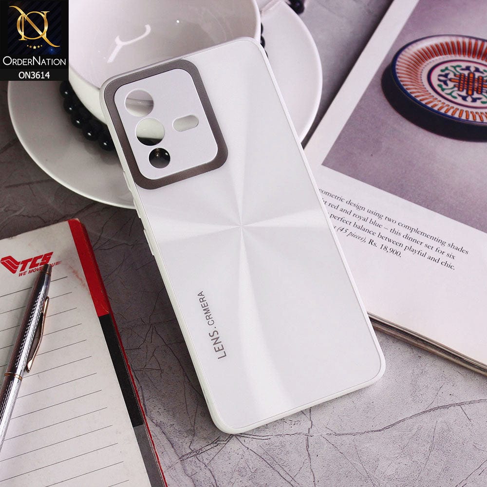 Vivo V23 5G Cover - White - Radiant Diamond Ray Reflective Aluminum Furnish Soft Borders Cases