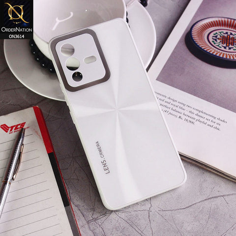 Vivo V23 5G Cover - White - Radiant Diamond Ray Reflective Aluminum Furnish Soft Borders Cases