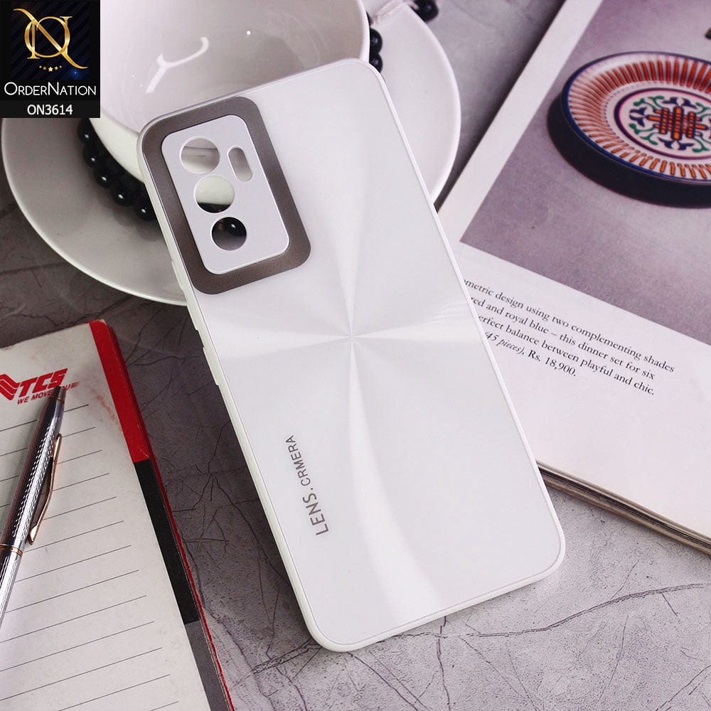 Vivo V23e Cover - White - Radiant Diamond Ray Reflective Aluminum Furnish Soft Borders Cases