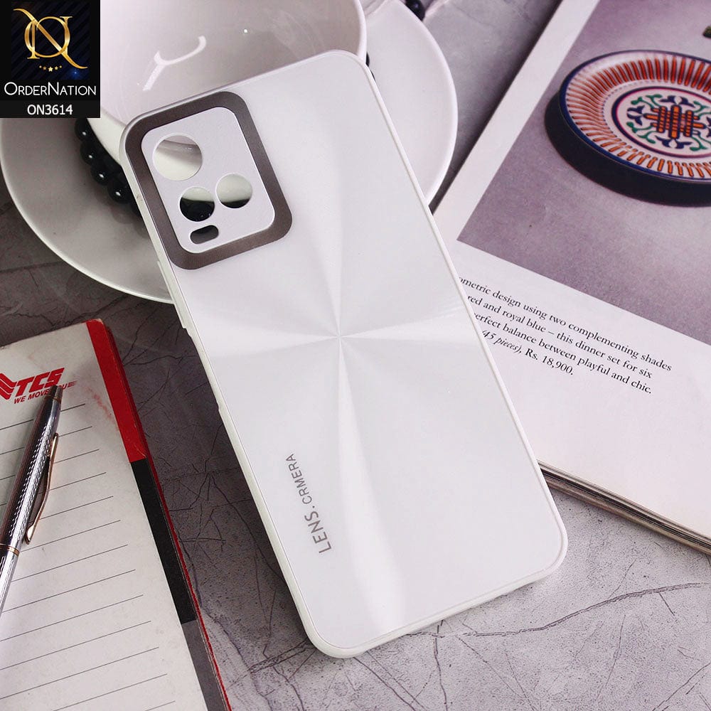 Vivo Y21e Cover - White - Radiant Diamond Ray Reflective Aluminum Furnish Soft Borders Cases