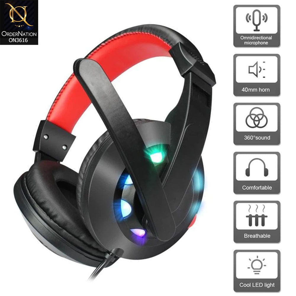 Microphone Computer Red Red - A65 Stereo Gaming Headphone with Microphone & 7 LED for PC, Lapt ...