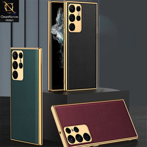 Samsung Galaxy S22 Ultra 5G Cover - Black - Original GKK Gold Electroplated Borders Leather Soft Case