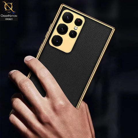 Samsung Galaxy S22 Ultra 5G Cover - Black - Original GKK Gold Electroplated Borders Leather Soft Case