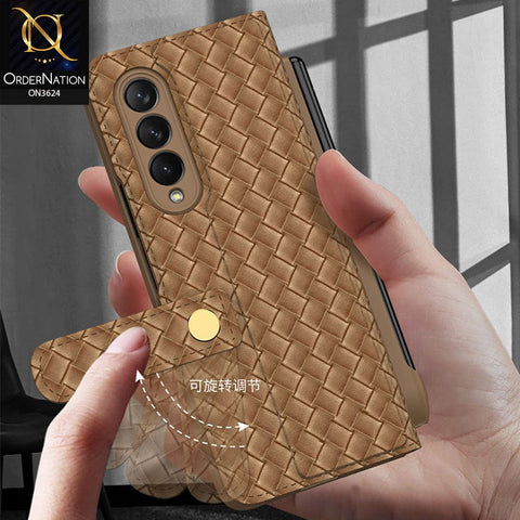 Samsung Galaxy Z Fold 4 5G Cover - Brown - Braided Leather Case With Magnetic Hinge And Pen Slot ( Pen Not Included )