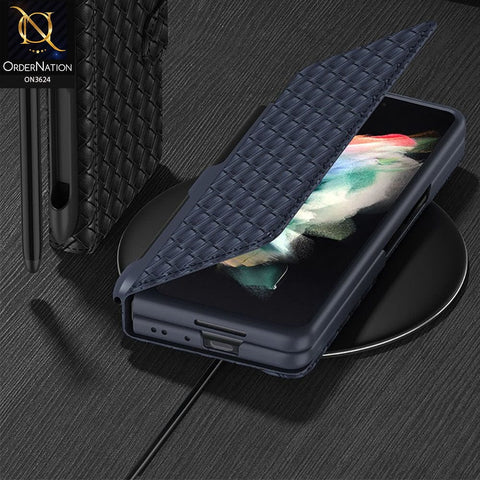 Samsung Galaxy Z Fold 4 5G Cover - Brown - Braided Leather Case With Magnetic Hinge And Pen Slot ( Pen Not Included )