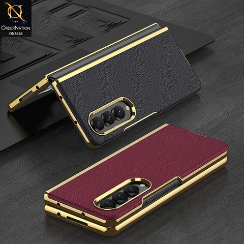 Samsung Galaxy Z Fold 4 5G Cover - Black - Luxury Plating Leather Skin Protection Hard Case