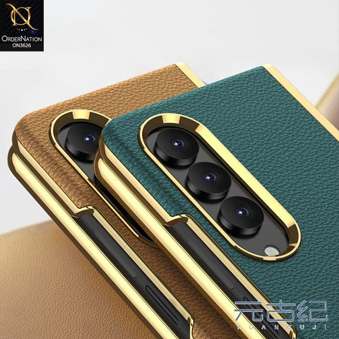 Samsung Galaxy Z Fold 4 5G Cover - Black - Luxury Plating Leather Skin Protection Hard Case
