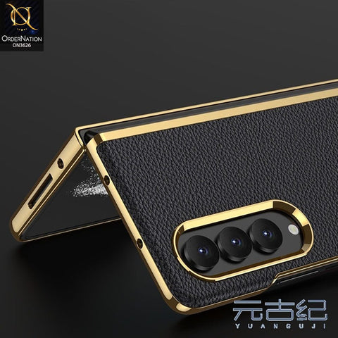 Samsung Galaxy Z Fold 4 5G Cover - Black - Luxury Plating Leather Skin Protection Hard Case
