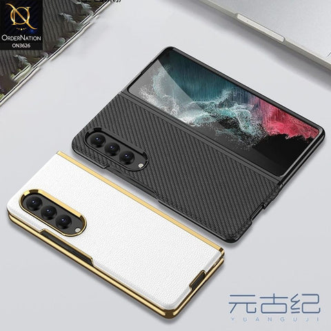Samsung Galaxy Z Fold 4 5G Cover - Black - Luxury Plating Leather Skin Protection Hard Case