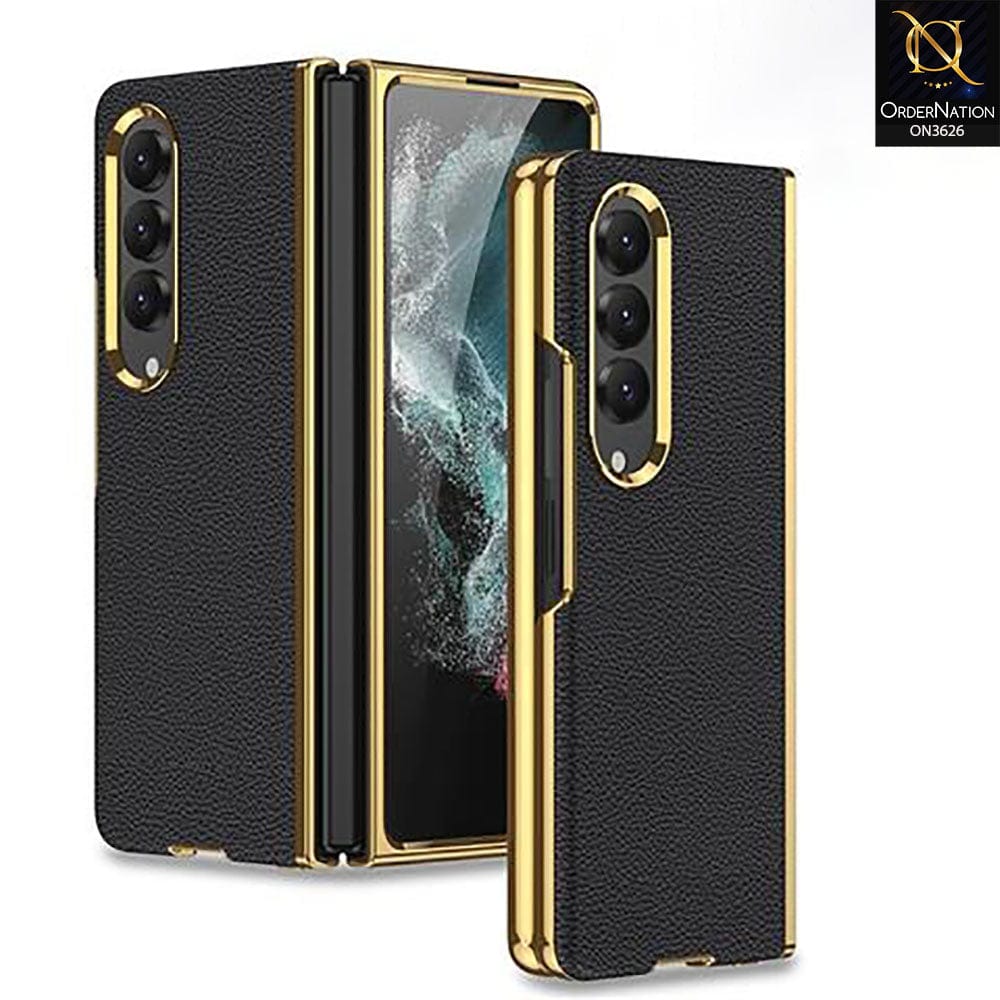 Samsung Galaxy Z Fold 4 5G Cover - Black - Luxury Plating Leather Skin Protection Hard Case