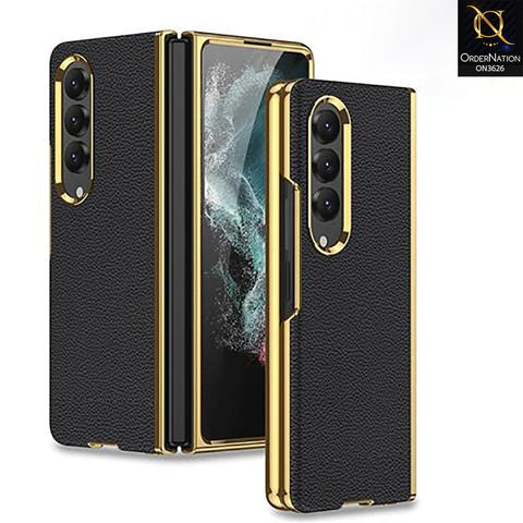 Samsung Galaxy Z Fold 4 5G Cover - Black - Luxury Plating Leather Skin Protection Hard Case