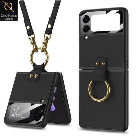 Samsung Galaxy Z Flip 4 5G Cover - Green - Ultra Thin Pu Folding Screen Leather Protective Cover With Ring And Strap