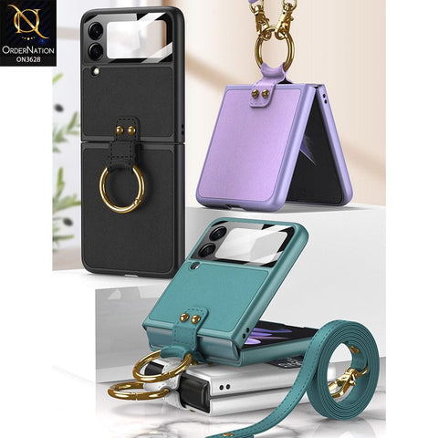 Samsung Galaxy Z Flip 4 5G Cover - Green - Ultra Thin Pu Folding Screen Leather Protective Cover With Ring And Strap