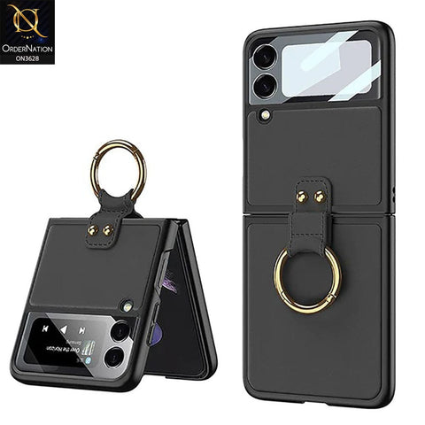Samsung Galaxy Z Flip 4 5G Cover - Black - Ultra Thin Pu Folding Screen Leather Protective Cover With Ring And Strap