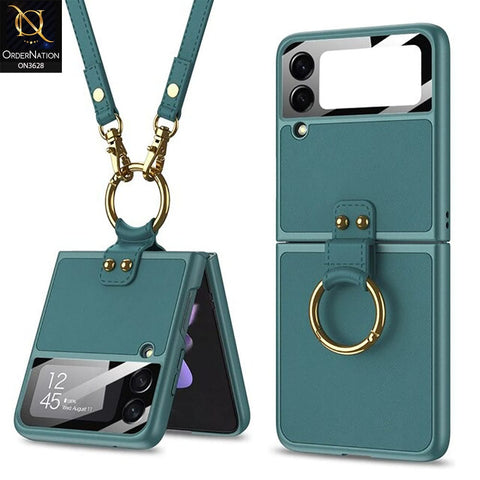 Samsung Galaxy Z Flip 4 5G Cover - Green - Ultra Thin Pu Folding Screen Leather Protective Cover With Ring And Strap