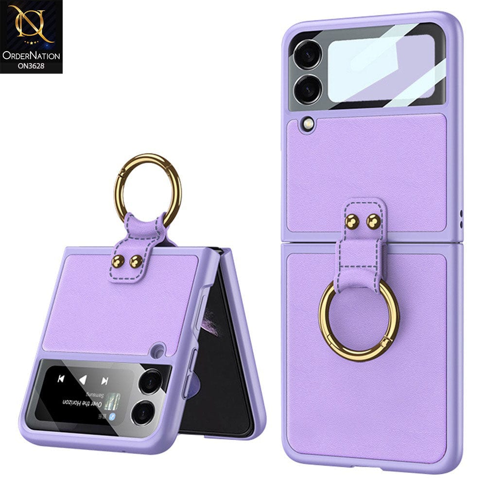 Samsung Galaxy Z Flip 4 5G Cover - Purple - Ultra Thin Pu Folding Screen Leather Protective Cover With Ring And Strap