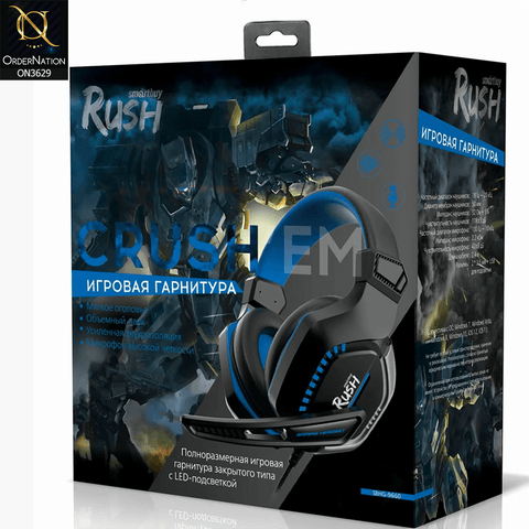 Blue - SMART BUY RUSH CRUSH'EM GAMING HEADSET WITH MICROPHONE AND LED BACKLIGHT COMPATIBLE WITH PC, LAPTOP, MOBILE AND GAMING CONSOLES