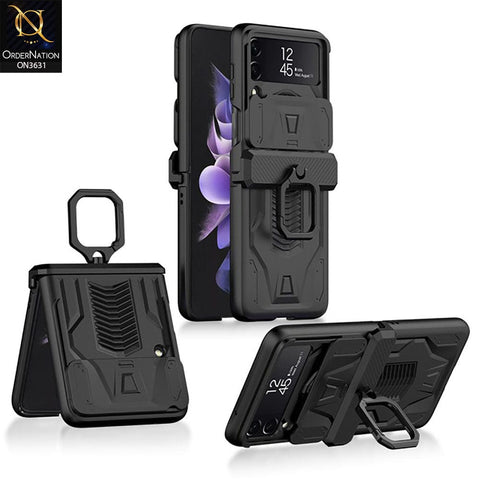 Samsung Galaxy Z Flip 4 5G Cover - Green - GKK Magnetic Hinge Camera Protection Hard Cover With Ring Holder
