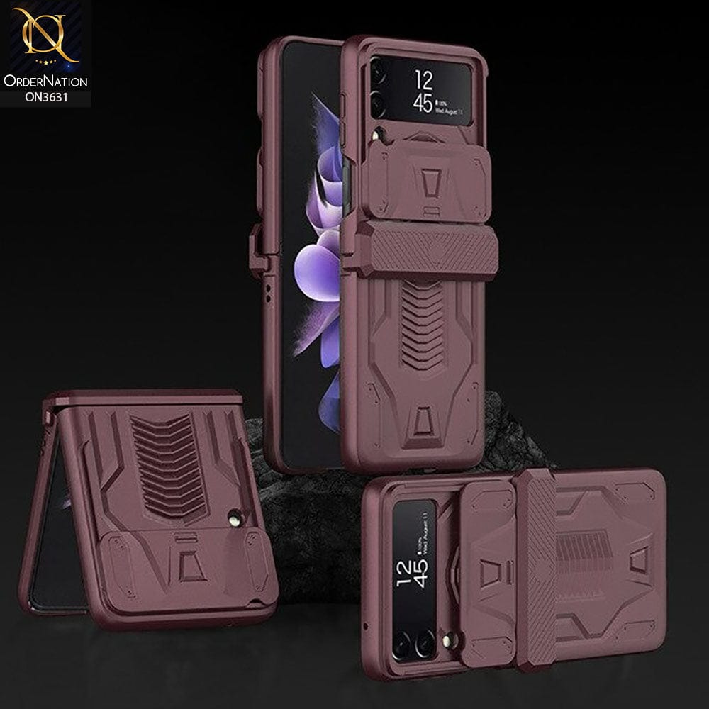 Samsung Galaxy Z Flip 4 5G Cover - Burgundy - GKK Magnetic Hinge Camera Protection Hard Cover With Ring Holder