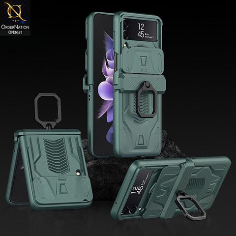 Samsung Galaxy Z Flip 4 5G Cover - Green - GKK Magnetic Hinge Camera Protection Hard Cover With Ring Holder