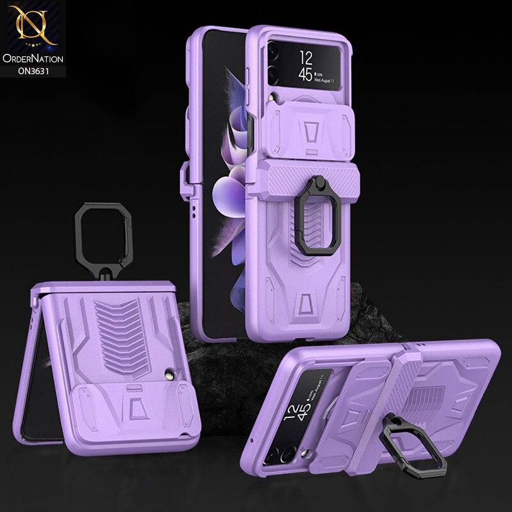 Samsung Galaxy Z Flip 4 5G Cover - Purple - GKK Magnetic Hinge Camera Protection Hard Cover With Ring Holder