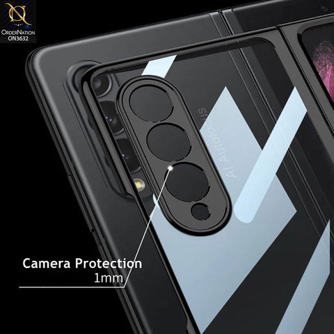 Samsung Galaxy Z Fold 4 5G Cover - Silver - Clear Tempered Glass Folding Hard Case Plating Frame